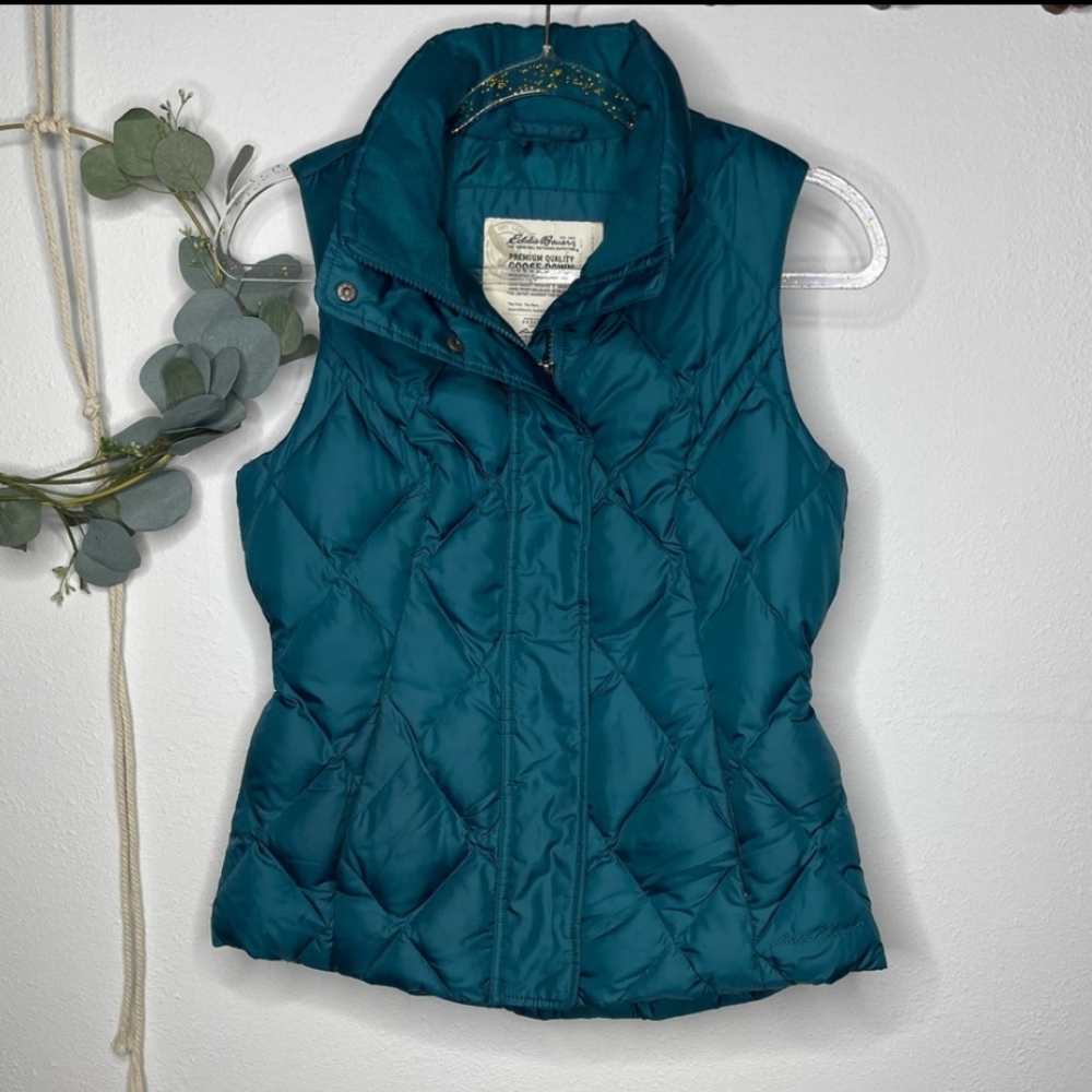 Eddie Bauer Green Puffer Down Filled Vest Size XS
